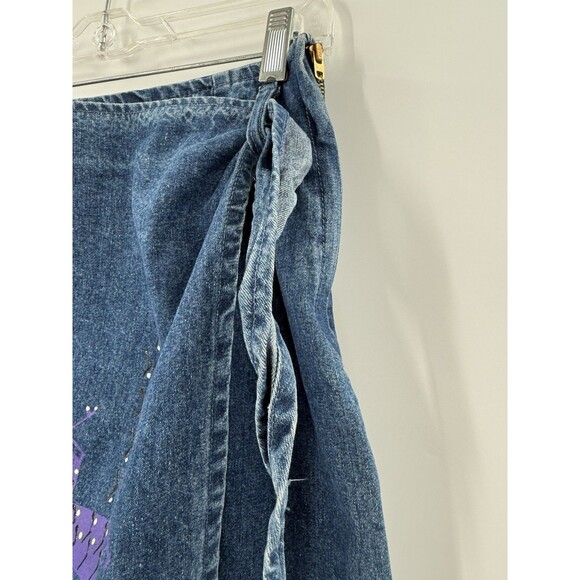 VINTAGE Denim Wrap Skirt Hand Painted by Nina Renee Constellations Stylized Deer - Picture 3 of 11